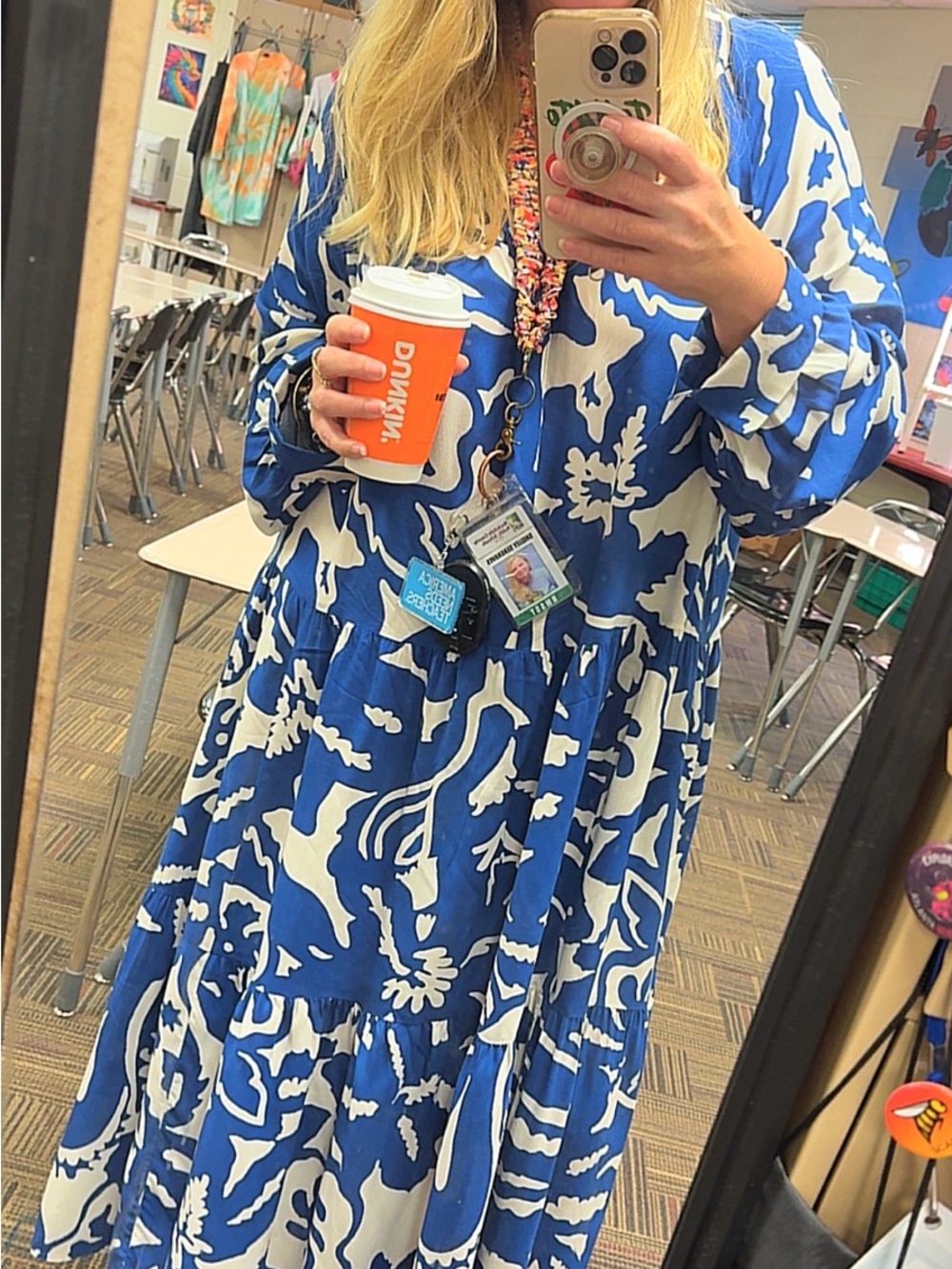 H&M Navy and White Long Sleeve Floral-Print Midi Dress - Picture 7 of 7